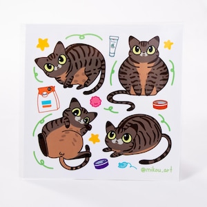 Sticker Sheet | Chunky Cat Collage Vinyl | 5.5x5.5 inch | Waterproof, and Fade-Resistant | Gift for Cat Lovers | Mikou Original Art