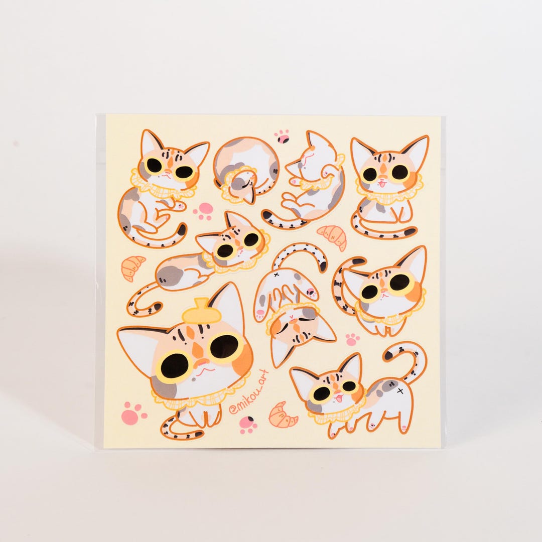 Calico Cat Sticker Sheet: Waterproof Vinyl Collage, Mikou Original Art ...