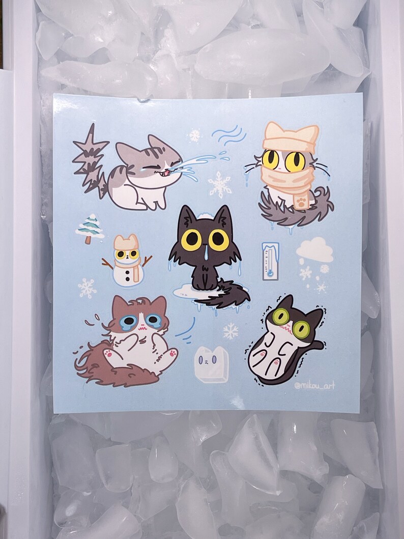 Freezing Cat Collage Sticker Sheet: Waterproof Vinyl Art (5.5x5.5 Inch ...