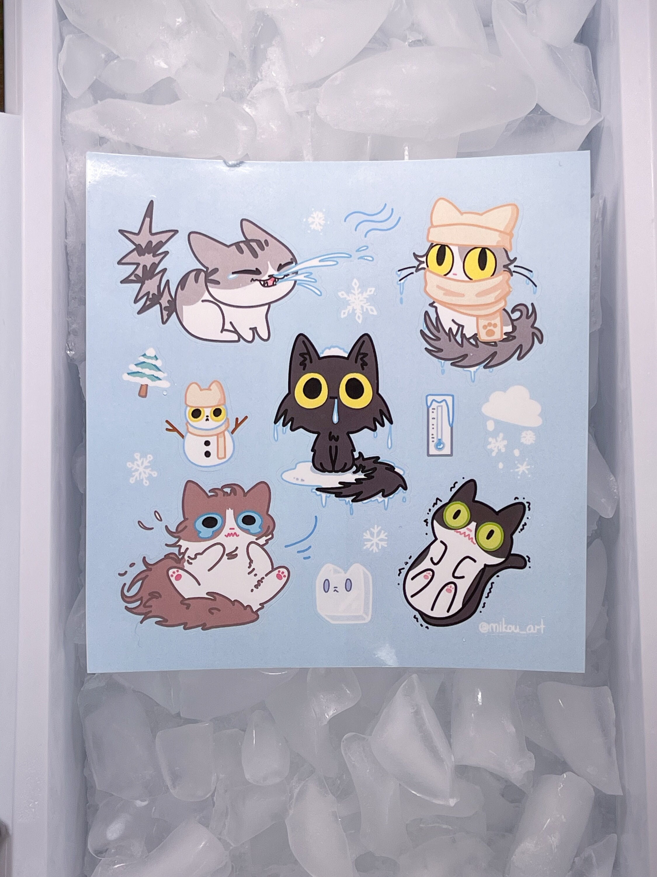 Freezing Cat Collage Sticker Sheet: Waterproof Vinyl Art (5.5x5.5 Inch ...