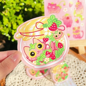 Vinyl Sticker | Strawberry Cat Jam | 3 inch | Waterproof & Fade-Resistant