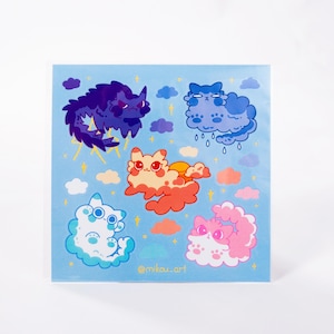 Sticker Sheet | Whimsical Cloud Cat Collage | 5.5x5.5 inch | Waterproof, and Fade-Resistant | Gift for Cat Lovers | Mikou Original Art