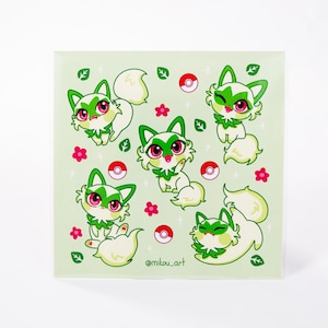 Sticker Sheet | Cute Grass Cat Collage | 5.5x5.5 inch | Waterproof & Fade-Resistant |