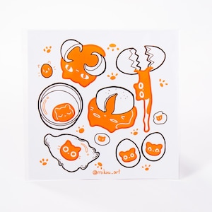 Sticker Sheet | Whimsical Yolk Cat Collage | 5.5x5.5 inch | Waterproof, and Fade-Resistant | Gift for Cat Lovers | Mikou Original Art