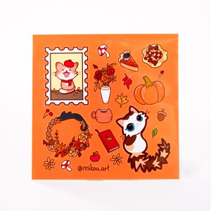 Sticker Sheet | Whimsical Autumn Cat Collage | 5.5x5.5 inch | Waterproof & Fade-Resistant | Gift for Cat Lovers | Mikou Original Art