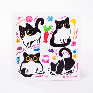 Sticker Sheet | Chubby Cow Cat Collage | 5.5x5.5 inch | Waterproof, and Fade-Resistant | Gift for Cat Lovers | Mikou Original Art