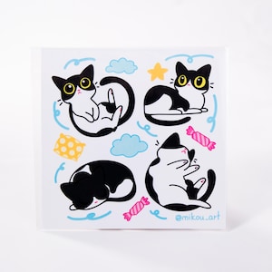 Sticker Sheet | Lazy Cow Cat Collage | 5.5x5.5 inch | Waterproof, and Fade-Resistant | Gift for Cat Lovers | Mikou Original Art