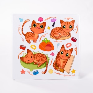Sticker Sheet | Orange Cat Collage | 5.5x5.5 inch | Waterproof, and Fade-Resistant | Gift for Cat Lovers | Mikou Original Art