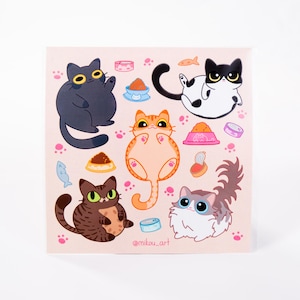 Sticker Sheet | Ballon Cats Collage | 5.5x5.5 inch | Waterproof, and Fade-Resistant | Gift for Cat Lovers | Mikou Original Art