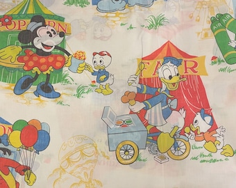 Vintage Disney Twin Flat Sheet Mickey & Donald Theme Pacific Muslin