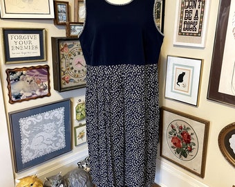 80s Vintage KSL Navy Blue and White Sleeveless Sailboat Print Maxi Dress Size 22