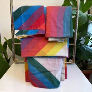 Vintage Thomaston Rainbow Stripe Twin Sheet Set Polyester Cotton Made In USA