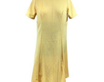 70s Vintage Fashion Coalition Yellow Knit Polyester Short Sleeve Shift Dress 2X