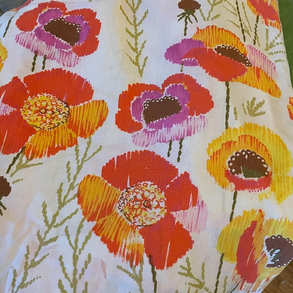 70s Vintage Sears "Poppy Song" Full Flat/Fitted/2 Pillowcases Poly Cotton Muslin