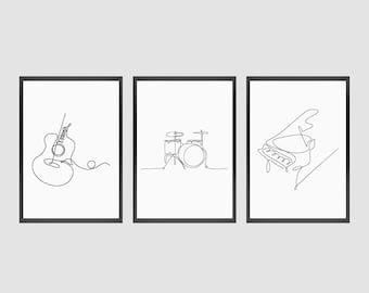 Ensemble d&#39;impression d&#39;art au trait d&#39;instruments de musique minimalistes (téléchargement numérique)