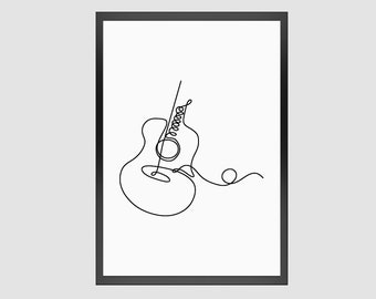 Impresión artística de línea de guitarra: Decoración musical minimalista (impresión digital)