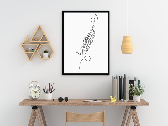 Trumpet Line Art Print: Minimalist Music Wall Decor (digital