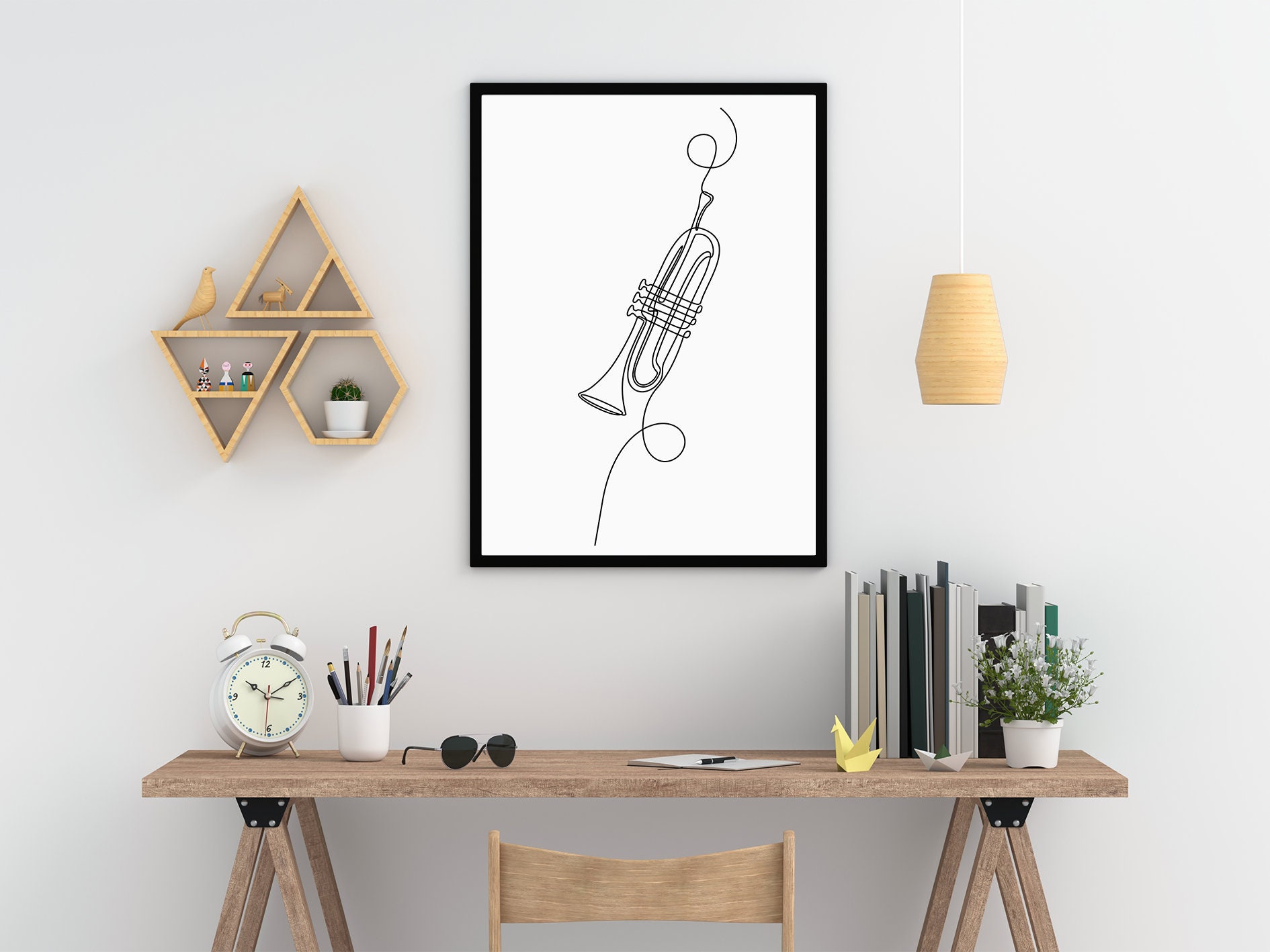 Trumpet Line Art Print: Minimalist Music Wall Decor (digital
