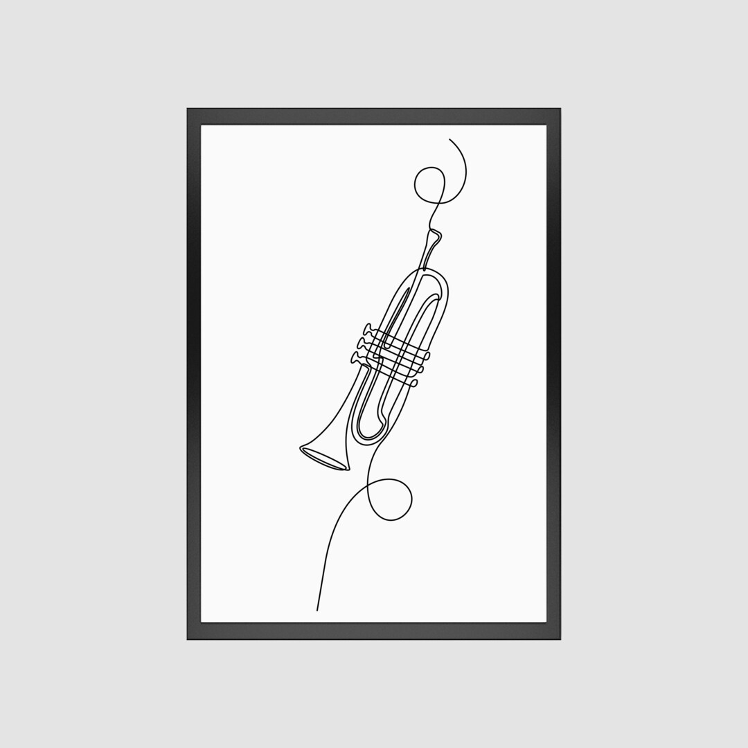 Trumpet Line Art Print: Minimalist Music Wall Decor (digital