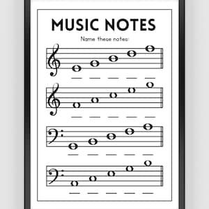 Music Notes Worksheet, Music Lesson Printable Poster, Piano Lesson, Music Theory, Student, Kids ...