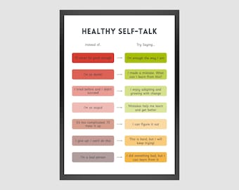 Healthy Self-Talk Poster: CBT Therapy, Positive Affirmations (Digital Download)