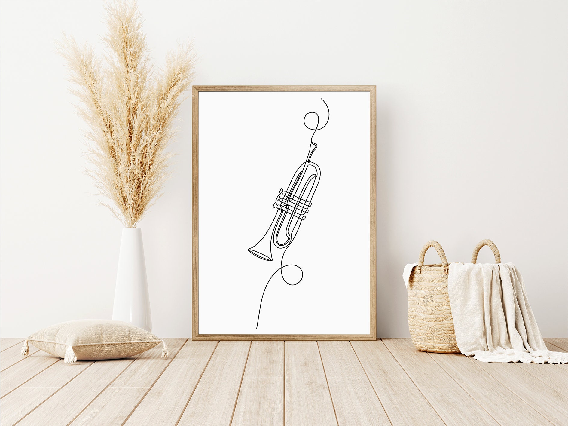 Trumpet Line Art Print: Minimalist Music Wall Decor (digital