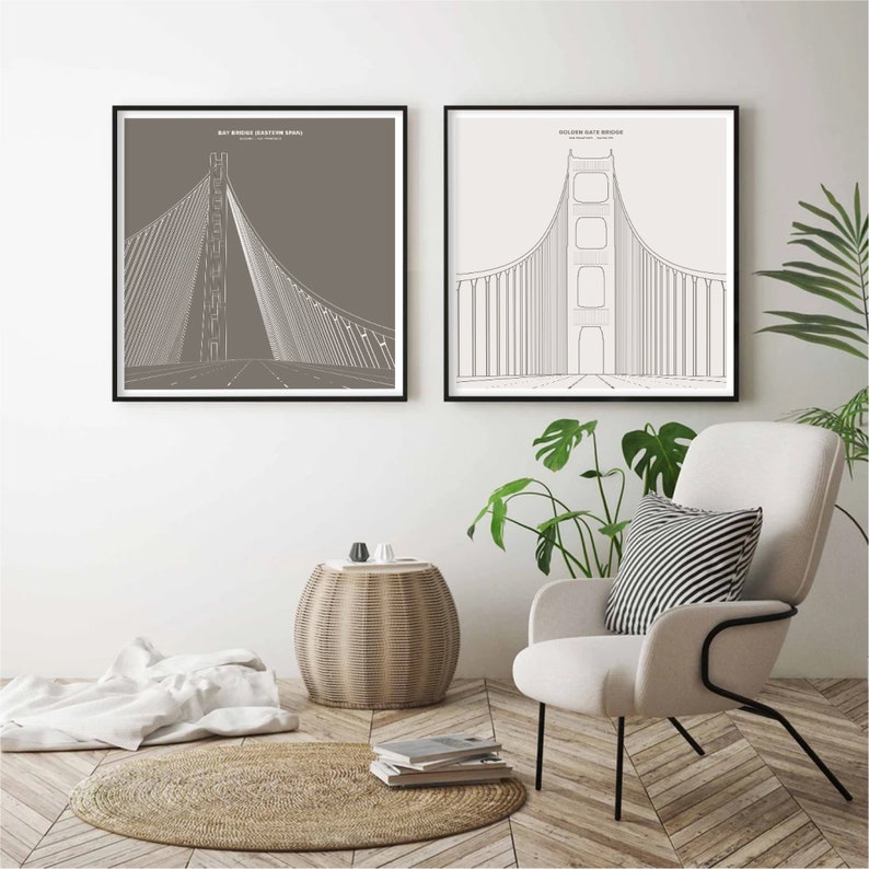 Bridge Series: Bay Bridge & Golden Gate Bridge Poster Modern - Etsy