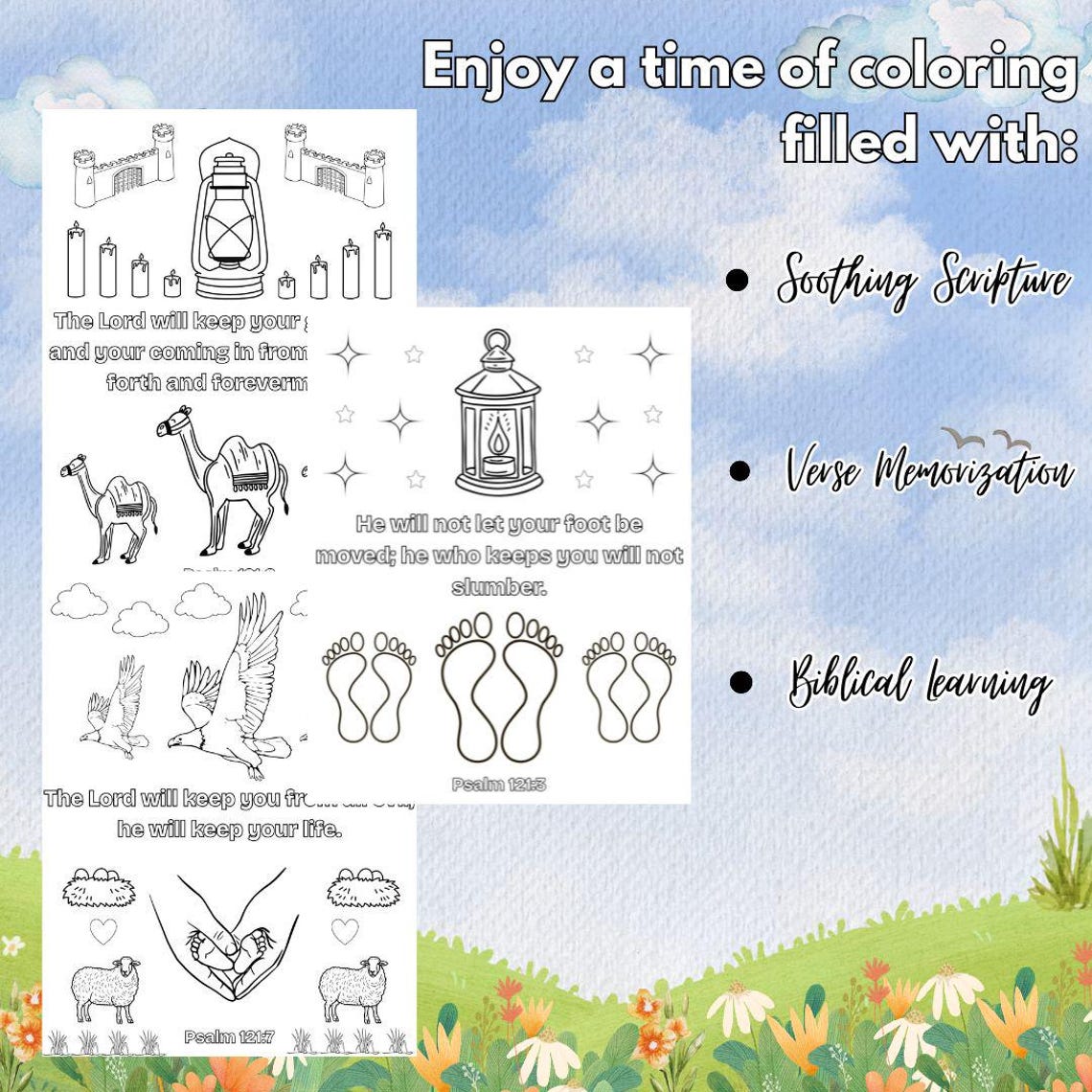 Psalm 121 Coloring Pages, Bible Verse Art (digital Download) - Etsy