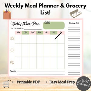 Afdrukbare wekelijkse maaltijdplanner, boodschappenlijst, eten bereiden (pdf)