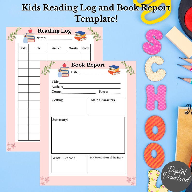 Printable Kids Reading Log & Book Report Template (PDF) - Etsy