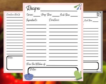 Printable Recipe Template, Kitchen Binder Insert (Digital Download)