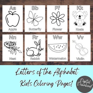 ABC Coloring Pages, Preschool Letter Activities (Digital Download)