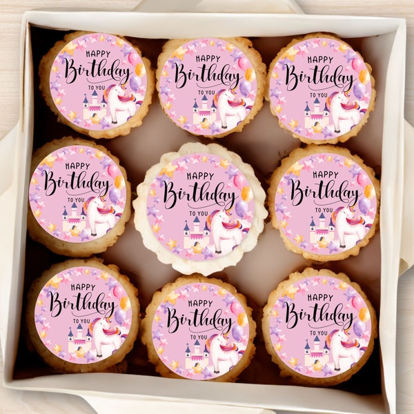 Pink Unicorn birthday DIY cake topper edible image | Unicorn cookies edible image |  Girl birthday treats | Cupcake topper | Unicorn theme