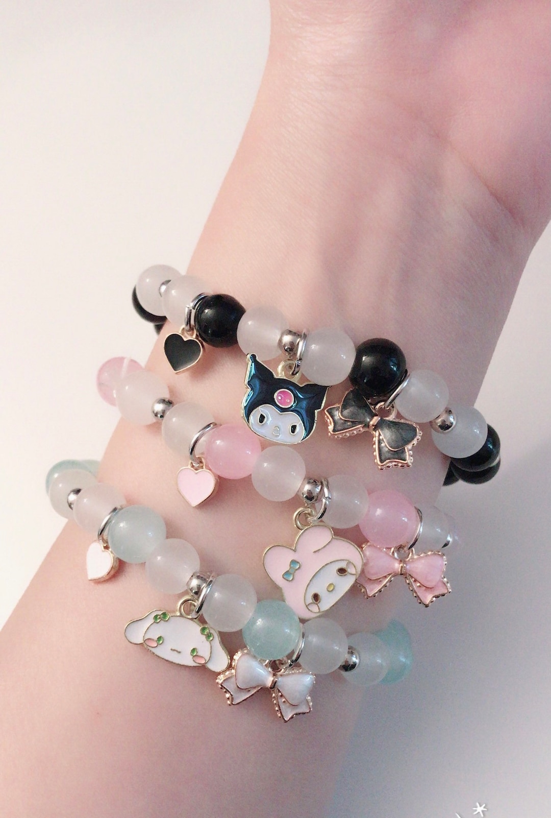 Ibiza / Bohemian Elastische Armband met Paarse kralen, een flosje