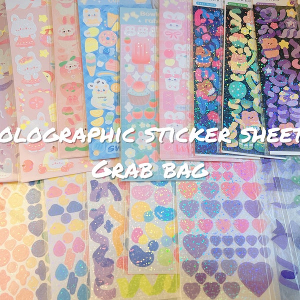 Holographic stickers sheets grab bag Korean deco sticker sheets bling bling sticker sheets mystery bag glossy