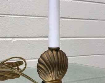 Vintage Brass Clam Shell Lamp Faux Candle Light