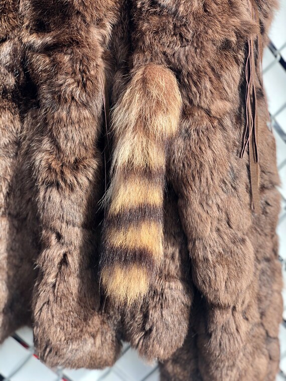 Vintage Fur Coat Rabbit with Raccoon Tails 80's - image 4