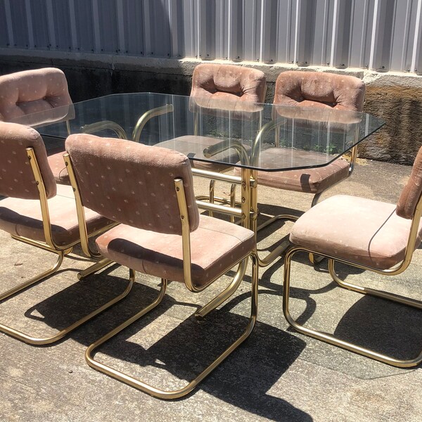 SOLD Vintage Mid Century Cantilevered Chair Table Dining Set