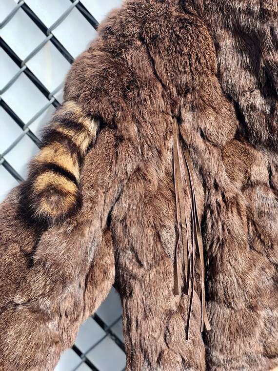 Vintage Fur Coat Rabbit with Raccoon Tails 80's - image 3