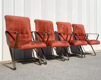 Vintage Milo Baughman Style Dining Chairs, Chromcraft Z Base, Set of 4