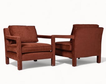Vintage Postmodern Parsons Club Arm Chairs Milo Baughman Style Set of 2 1970s