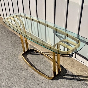 Vintage Mid Century Hollywood Regency Brass Sofa Console Table