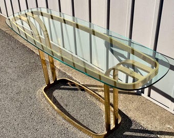 Vintage Mid Century Hollywood Regency Brass Sofa Console Table