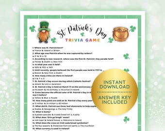 St Patrick’s Day Trivia Game for Adults, St Patrick’s Day Game, St Patrick’s Game, Trivia Printable, St Patty&#39;s Day Game for Quiz Pub Bar