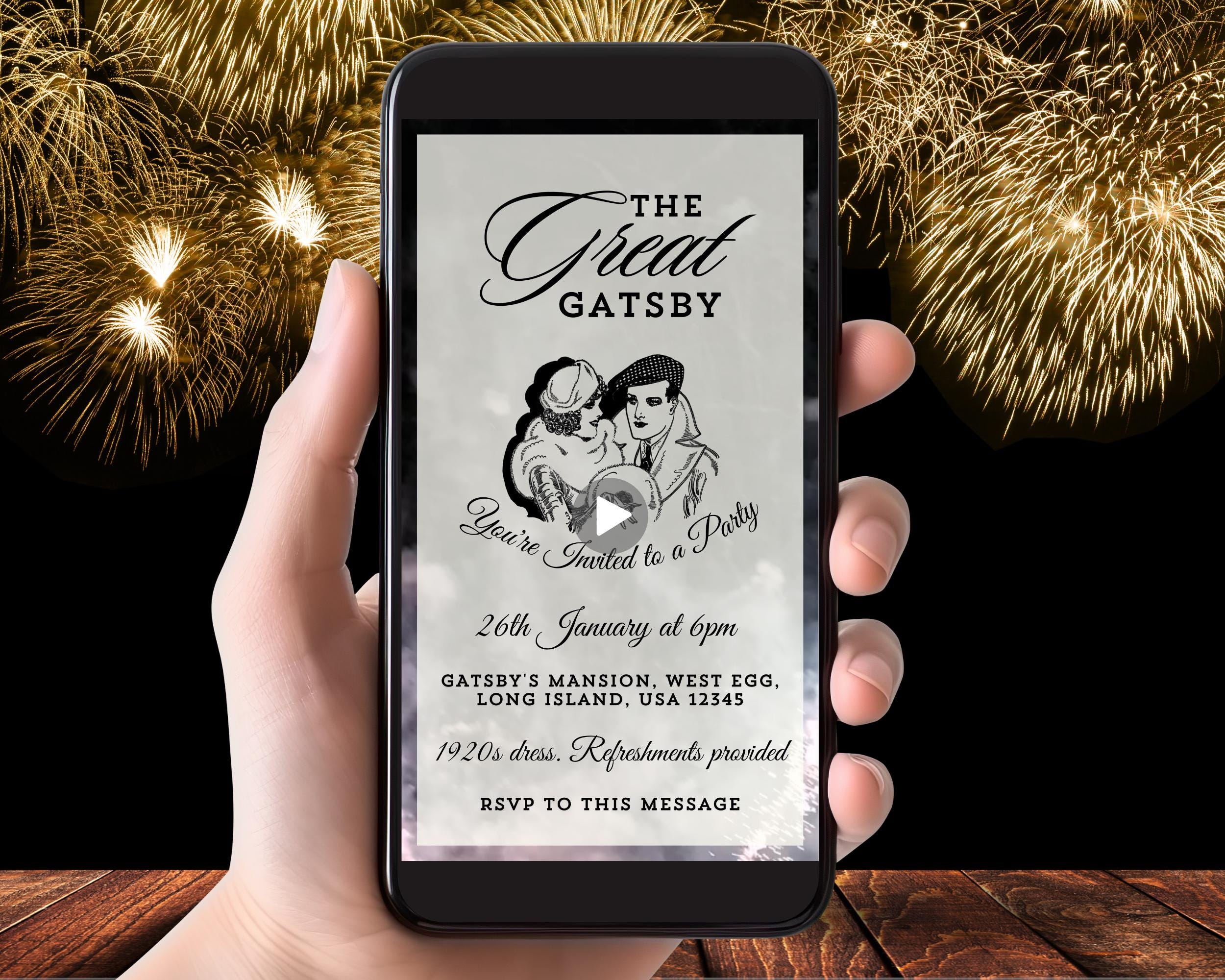 The Great Gatsby Invitation, Animated Video Invitation, 1920s Party Editable Template, Roaring Twenties New Years Eve Invite, Phone Text