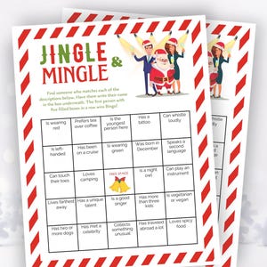 Jingle and Mingle Bingo, gioco del bingo di Natale per le feste in ufficio, Trova l'ospite, Trova qualcuno che, festa di Natale in ufficio, gioco per colleghi