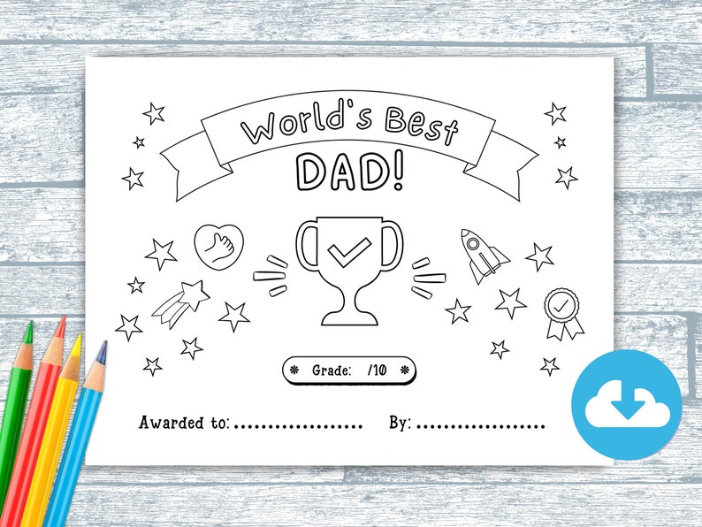 Best Dad Award Certificate Father's Day Coloring Page - Etsy