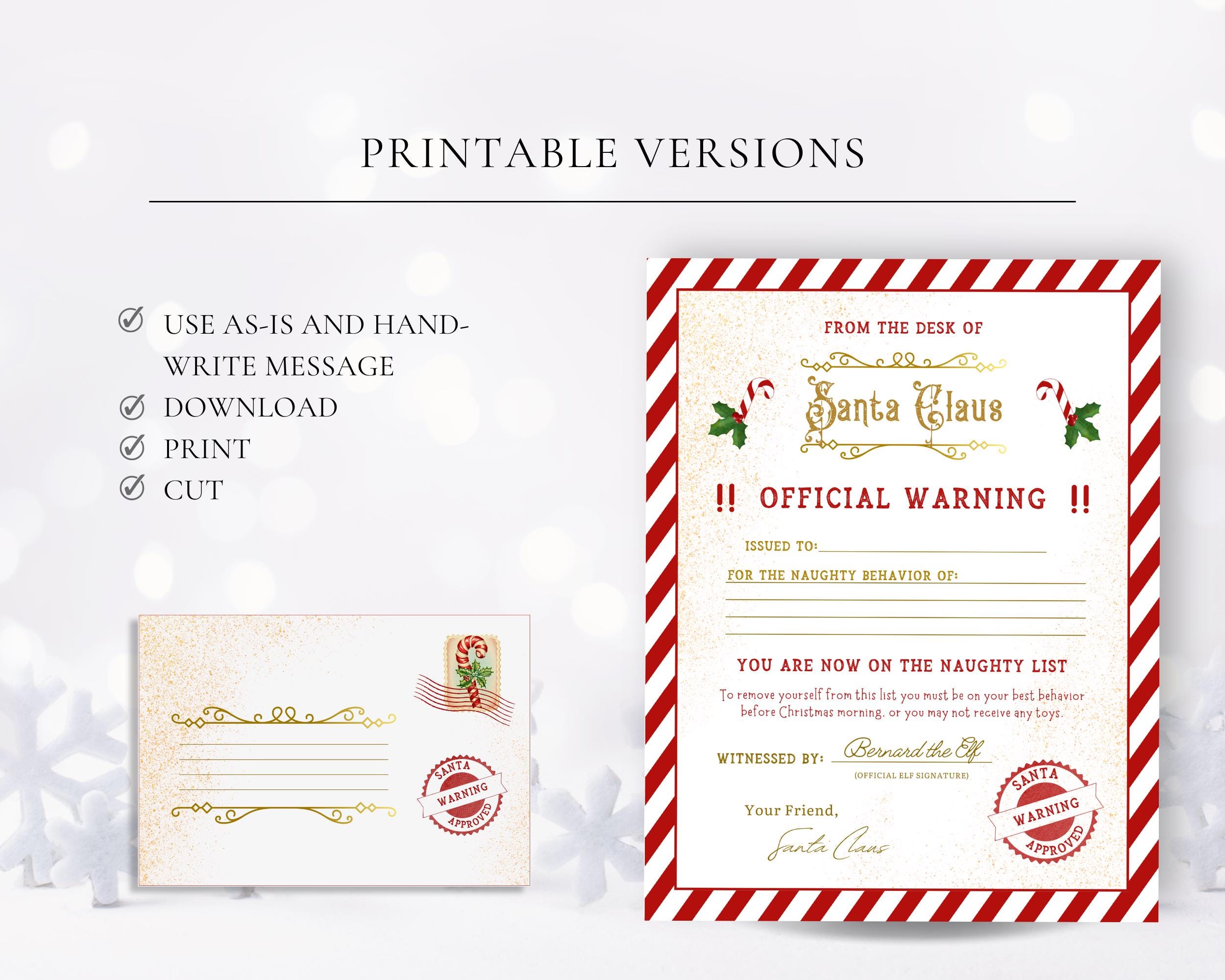 Naughty List Warning, Printable Santa Warning Letter, Editable Naughty ...
