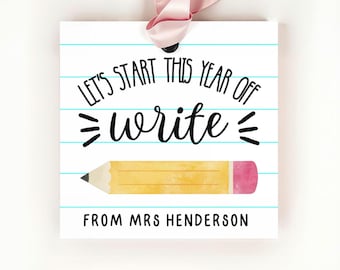 Welcome Back to School Gift Tag Template, First Day of School Write Pencil from Teacher for Students, Kindergarten Elementary Classroom