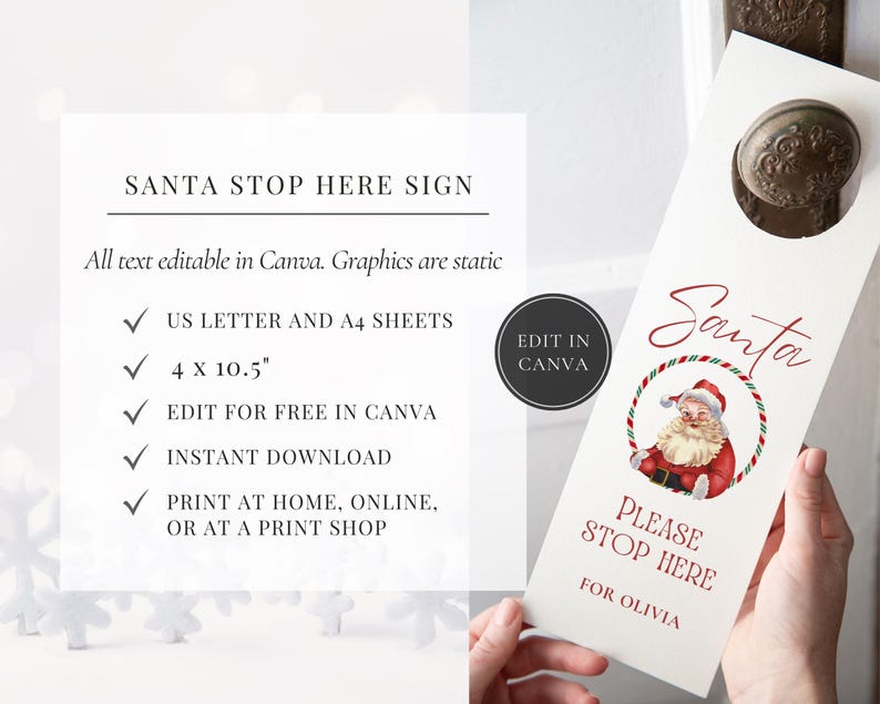 Editable Santa Stop Here Sign, Printable Santa Door Hanger Template ...